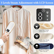 Steam Iron Travel Steamer with LCD Screen, 10S Fast Heat-up 2000W Steamer Clothing with 180° Rotatable Handle, Portable Handheld Clothes Steamer, 3 Steam Levels for Travel, Home, Office (White)