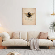 Framed Canvas Wall Art 12x16 Inch Bee Happy Inspirational Quote Artwork Rustic Bee Picture Modern Wall Canvas for Living Room Bedroom Hallway and Stairs Wall Decoration Prints with Hooks Magic Tape