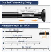Matte Black Shower Curtain Pole 84 to 183 cm, 1 Inch Extendable Tension Rods for Curtains No Drill, Shower Rail for Bathroom, Closet, Window, Room Divider, Never Rust, Non Slip