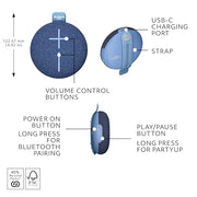 Ultimate Ears MINIROLL Waterproof Bluetooth Speaker - Majestic Blue | Ultra-portable, balanced bass, IP67 dustproof, 131 ft (40 m) range