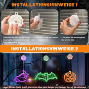 CNMTTCO Halloween Window Lights with Timer, Orange Pumpkins, Green Bat & Purple Witch LED Decorations, Battery Operated Indoor Window Lights with Suction Cups (Set of 3)