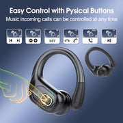 Wireless Earbuds 75H Bluetooth 5.4 Sport Headphones with Earhooks, Black | IPX7 Waterproof In-ear Buds Feature ENC Noise Cancelling Mic & Deep Bass. Stereo Sound Device for Gym Running Workout