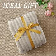 BEDELITE Fluffy Fleece Blanket Cosy Soft Throw, 152x203 cm, Linen Beige | Striped Design, Decorative for Sofa Bed Couch, Warm Gifts for Women and Girls