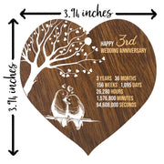 3rd Wedding Anniversary Wooden Heart Plaque, Dark Wood Sign Keepsake | Celebrate Leather Anniversary Wife or Husband Boyfriend Girlfriend, Plaque with Quotes Gifts from the Kids