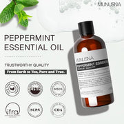 MUNUSNA Peppermint Essential Oil 100ml, Pure Natural Oil for Diffusers | Peppermint Oil with Fresh Cool Herbal Aroma, Steam Distilled for Candle Making, Soaps, Massage Blends and DIY Projects