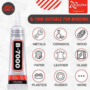 ALECPEA B-7000 Rhinestone Glue, Clear Craft Adhesive, 2 x 15 ml | Precision-tip clear glue for jewellery making, fabric, shoes, flatback gems, DIY crafts and phone screen repairs