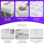 Linens World Mattress Topper 4FT Small Double Bed 10cm Thick (122x190cm) | Quilted Super Soft Microfiber Topper 1200GSM Hollow Fibre Fill, Washable with Strong Elastic Corner Straps for Extra Comfort