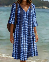 V-Neck Gradient Print Vacation Dress