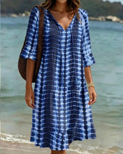 V-Neck Gradient Print Vacation Dress