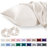 Vielit 2 Pack Satin Pillowcase for Hair and Skin Cooling,Soft as Silk Pillowcase for Hair and Skin,Easier Care than Silk Pillow Case Beige 50x75cm Gifts for Women Envelope & 2 Scrunchies