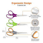 Amazon Basics All-Purpose Office Scissors, Stainless Steel, Soft Grip, Pack of 3, Multicolor