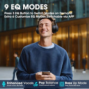 DOQAUS Bluetooth Headphones Over Ear Wireless, 90H Playtime, APP Control | 9 EQ Mode, Headphones Wireless with HiFi Deep Bass, Bluetooth 5.4, Memory Foam Earpad, ENC Mic, for Travel, Phone, PC, Black