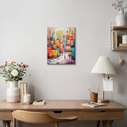 Wooden Framed Canvas Wall Art Colourful Town Painting on Canvas Prints Poster Artwork Fantasy House Trees Pictures for Living Room Bedroom Bathroom Dining Room Hallway Wall Decoration 30x40cm