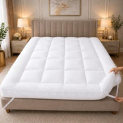 10cm Thick King Size Mattress Toppers - 1100GSM Hollowfibre (150X200cm) | Mattress Topper Kingsize Bed, Quilted Microfibre-Breathable, Hypoallergenic, Noiseless, Elastic Corner Straps