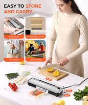 Vacuum Sealer Machine 75KPa, 6-in-1 Dry/Moist Modes, Digital Timer | Compact & lightweight body | Effortless one-touch operation | Extends food freshness 8 times longer Black Silver