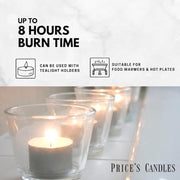 Price's Candles 100 Pack Sentinel Range 8 Hour Tea Lights Unscented Long Burning Tealight Candles for Home Catering Events Relaxation and Everyday Use