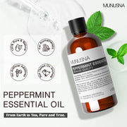 MUNUSNA Peppermint Essential Oil 100ml, Pure Natural Oil for Diffusers | Peppermint Oil with Fresh Cool Herbal Aroma, Steam Distilled for Candle Making, Soaps, Massage Blends and DIY Projects