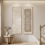 Large Framed Beige Cream Abstract Vertical Wall Art for Hallway, 2 Piece | Long narrow, Large size, Canvas prints, Neutral minimalist pictures, Vertical, Wood frame, Living room,Entryway wall decor