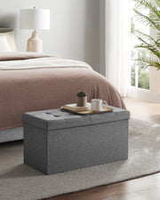SONGMICS Ottoman Storage Box, Foldable Tufted Bench, 131L | 110 x 38 x 38 cm, Removable Divider, Foot Rest for Entryway Living Room, Grey and Black, Minota Collection, LSF80GYZ