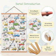 KAIRNE Transport ABC Alphabet Kids Learning Canvas Hanging Scroll Wall Art