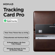 Nomad Tracking Card Pro Black, Premium Wallet Tracker with Apple Find My, 16-Month Battery Life, IPX7 Waterproof, Polycarbonate and Aluminum Design, TSA Approved, Wireless Rechargeable, iOS Only
