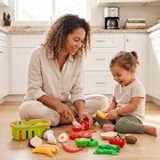 Cutting Play Food Toys, 25 Pieces Pretend Play Kitchen Accessories, Fake Fruits/Vegetables Set with Shopping Storage Basket, Birthday Gift, Educational Toy for Toddler Children