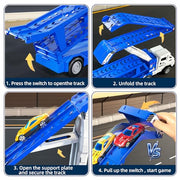 Transport Truck Toys for 3 4 5 6 7 Years Old Boys,Toys Cars Track Set Transporter Trucks with 12 Die-Cast Car Toys 2 Race catapults Dual-Track Model,Toddler Car Toy Set for Kids Boys Girls