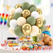 QIFU 52pcs Sage Green and Gold Balloons, Olive Green White Metallic Gold Latex Balloons with Cream Balloon for Jungle Theme Birthday Balloon Party Decoration Anniversary Baby Shower Wedding(12 inch)