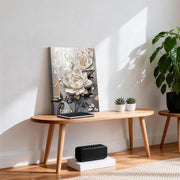 Wooden Framed Canvas Wall Art 3D White Floral Painting on Canvas Prints Poster Beige Gray Rose Blooming Flowers Pictures for Living Room Bedroom Dinning Room Hallway Wall Decoration 30x40cm
