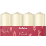 Bolsius Smooth Pillar Candles - Set of 4 - Ivory - 100x48 mm - Decorative Candles - Long Burning Time - Unscented - with Natural Plant Wax - Without Palm Oil