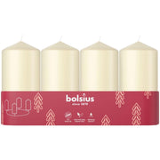Bolsius Smooth Pillar Candles - Set of 4 - Ivory - 100x48 mm - Decorative Candles - Long Burning Time - Unscented - with Natural Plant Wax - Without Palm Oil
