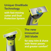 Philips Norelco OneBlade 360 Hybrid Face + Body Trimmer and Shaver | Trim, Edge & Shave Face & Body, Body Skin Guard, 5-in-1 Stubble Comb, 360 Contour Blade, Wet and Dry Use, 60-Minute Runtime
