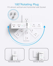 Surge Protector Outlet Extender with Rotating Plug, Multi Plug Wall Outlet | 6 AC Outlet Splitter 4 USB Ports (2 USB C),1800J USB Wall Charger, Plug Adapter Power Strip for Home Office Dorm Room Travel