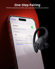 PocBuds Bluetooth Headphones Wireless Earbuds 80hrs Playtime Wireless Charging Case Digital Display Sports Ear Buds with Earhook Deep Bass IPX7 Waterproof Over-Ear Earphones for TV Phone Laptop Black