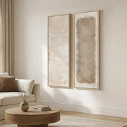 Large Framed Beige Cream Abstract Vertical Wall Art for Hallway, 2 Piece | Long narrow, Large size, Canvas prints, Neutral minimalist pictures, Vertical, Wood frame, Living room,Entryway wall decor