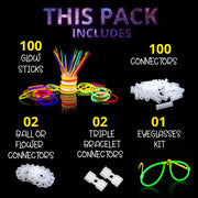 Glow Sticks 100 Pack with 100 Connectors( 205 Pcs Kit) Glow Glasses Kit-Ball and Triple Connectors-Glow in the Dark Party Supplies - Bracelets & Necklaces for Kids & Adults