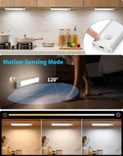 JEKEMORYE Under Cabinet Kitchen Lights Cupboard - LED Motion Sensor Light | Rechargeable Battery Operated, Indoor Magnetic Wardrobe Strip Lighting, Wireless USB, Adhesive, Stick on Counter Shelf Closet