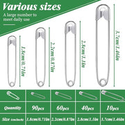 ENCHOL 200 Pcs 4 Sizes Safety Pins, Assorted Safety Pins for Clothes | Small Medium Large Safety Pins for Clothes, Heavy Duty for Nappy Pins, Arts, Crafts, DIY Jewellery and Sewing