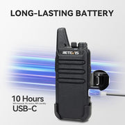 Retevis RT22 Commercial FRS Walkie Talkies Rechargeable Long Range (6 Pack) | Slim & Lightweight 2 Way Radio, For K-12 & Retail, Comfortable for All-Day Wear, Loud & Clear Audio, Charge 6 Radios At Once