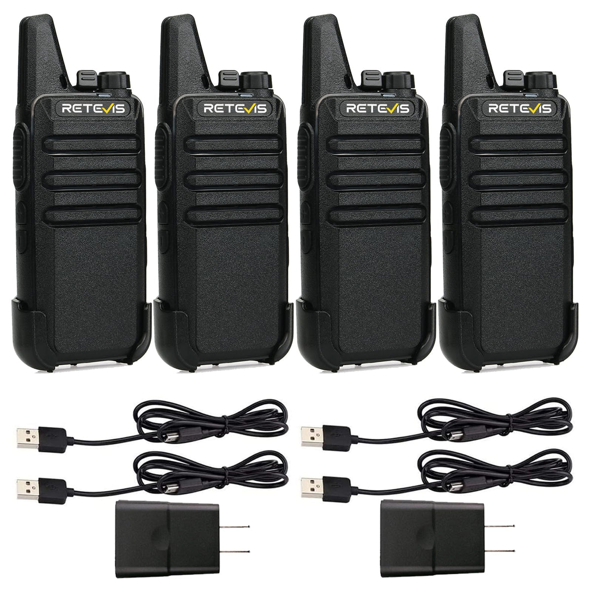 Retevis RT22 Compact & Lightweight FRS Walkie Talkies Long Range (4 Pack) | For Small Business, Camping, Hiking, Cruise, Safe Short Antenna, Comfortable to Carry, Loud & Clear Audio, USB-C