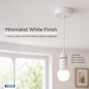 Status 9-Inch B22 Bayonet Ceiling Pendant Light Fitting, White | Pre-Wired with Cord Grip, Indoor Lighting Fixture, S9INCPB4