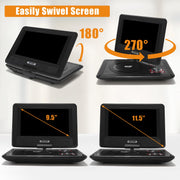 11.5" Portable DVD Player with 9.5" Swivel Screen, 5-Hours Rechargeable Battery,Car DVD Player,Support CD/DVD/SD Card/USB,Regions Free,Dual Speakers, Black…