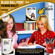 G4GADGET Pack of 50 Black Pens - Medium Tip Fluent Smooth Writing Black Biro Ballpoint Pens