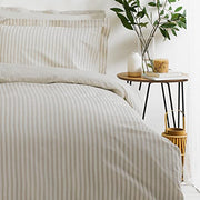 Yard Hebden 100% Cotton Stripe Duvet Cover Set (Natural, Super King) | Reversible Stripe Design Soft Breathable Comfort Bedding