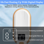 Steam Iron Travel Steamer with LCD Screen, 10S Fast Heat-up 2000W Steamer Clothing with 180° Rotatable Handle, Portable Handheld Clothes Steamer, 3 Steam Levels for Travel, Home, Office (White)