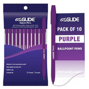 Eziglide Ballpoint Purple Pens, Medium Point Nib (1.0mm), 10-Pack | Effortless Writing & Comfortable Grip, Ball Point Pens Ideal for School, Exams, Home or Work Stationery Supplies