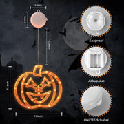 CNMTTCO Halloween Window Lights with Timer, Orange Pumpkins, Green Bat & Purple Witch LED Decorations, Battery Operated Indoor Window Lights with Suction Cups (Set of 3)