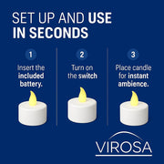 VIROSA Pack of 48 Realistic and Bright Battery Operated Flickering Flameless Tea Light Led Candles, Batteries Included - Yellow