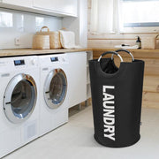 DOKEHOM 90L Large Laundry Basket Bag, Collapsible Tall Hamper, Black | Freestanding tall washing bin & foldable laundry bag. High-capacity clothes storage basket with durable sturdy handles