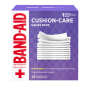 BAND-AID Brand Cushion-Care Gauze Pads, Large Size, 4 in x 4 in, 25 Count | Absorbent Dressing Pads, Non-Adhesive Comfortable Protection & Wound Care of Minor Cuts, Scrapes & Burns, For First Aid Kits